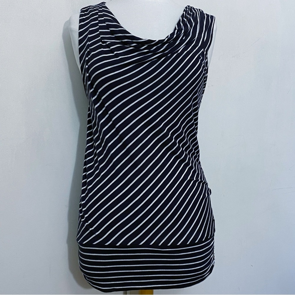 EXPRESS draped neck bold diagonal stripe band bottom sleeveless tunic top S